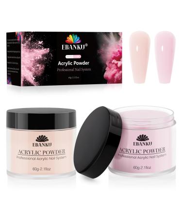 EBANKU Pink Nude Acrylic Powder Set 2 Colors Acrylic Nail Powder Professional Acrylic Powder for Nail Acrylic Extension Nail Carving Long-Lasting No Nail Lamp Needed