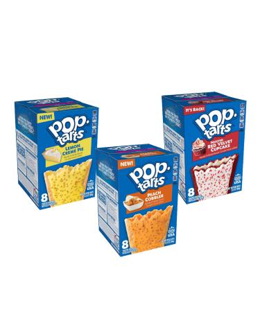 EDITION Pop Tarts Dessert Flavors Variety Pack - Peach Cobbler Pop Tarts, Frosted Red Velvet Cupcake Pop Tarts AND Lemon Creme Pie Pop Tarts, 8 Count (Pack of 3)