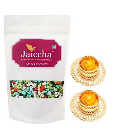 Jaiccha Ghasitaram Diwali Gifts Chocolate - Stone/ Rock Chocolates 200 GMS in White Paper Pouch with 2 T-Lites