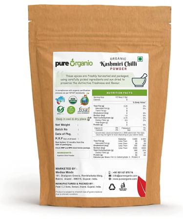 QURA Organic Kashmiri Chilli Powder - Premium Authentic Hand-Pounded Fresh Lal Mirch Spice - Deep Red Colour Mild Flavor (350 Gm) - Buy Online on SooperMarket.com