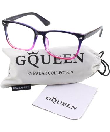 GQUEEN Horn-Rimmed Glasses - Stylish UV400 Fake Glasses for Men & Women | Non-Prescription Nerd Glasses in Purple - Buy Online on SooperMarket.com