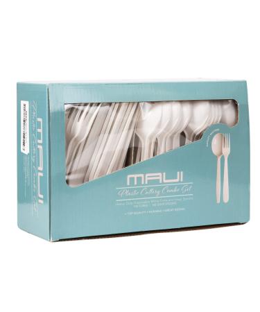 MAUI Plastic Forks And Spoons- Heavy Duty Disposable 100 Forks & 100 deep wide Soup Spoons(Set of 200 Total) - Strong Heavyweight Easy to Open Set - Good For Gathering & Parties Hard To Break by "Maui