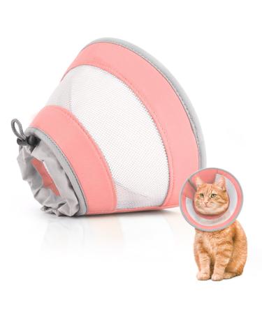 Supet Cat Cone Breathable Cat Cone Collar Soft Adjustable Cat Cone to Stop Licking Water Resistant Neck Cone for Cats with Air Mesh Protective Cat Recovery E Collar for Cat Kitten Pink S S (Neck Girth: 14-24CM) Pink