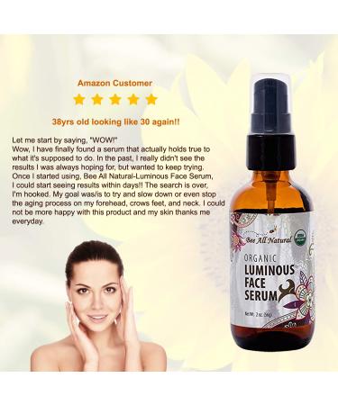 Organic Luminous Face Serum - USDA Certified Youthful & Nourished Skin - 2 oz Glass Bottle - International Shipping Available - Buy Online on SooperMarket.com