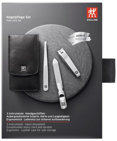 ZWILLING 3-Piece Manicure & Pedicure Set - Genuine Leather Nail Care Kit with Snap Fastener - Black Nail Clipper Included - International Shipping Available - Buy Online on SooperMarket.com
