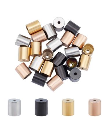 UNICRAFTALE About 24pcs 4 Colors Environmentally Vacuum Plating Column End Cap Metal Cord End Caps Stainless Steel Cord Caps Leather Cord Ends Bead Caps for DIY Jewelry Making 6mm Inner Dia 4 Colors/24pcs
