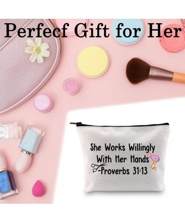 BLUPARK Hairdresser Cosmetic Bag Hair Stylist Gift She Works Willingly With Her Hands Proverbs 31:13 Inspirational Gift She Works Willingly-Hairdresser - Buy Online on SooperMarket.com