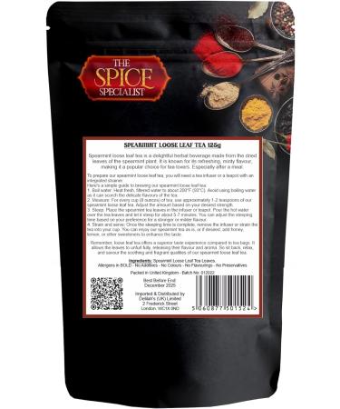 Spearmint Loose Leaf Tea 125g in Resealable Pouch | 100% Pure Dried Spearmint Refreshing & Fragrant (125g Pouch) - Buy Online on SooperMarket.com