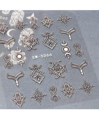 Embossed Bohemian Retro Lace Nail Art Stickers - 4 Sheets for Women and Girls - Buy Online on SooperMarket.com