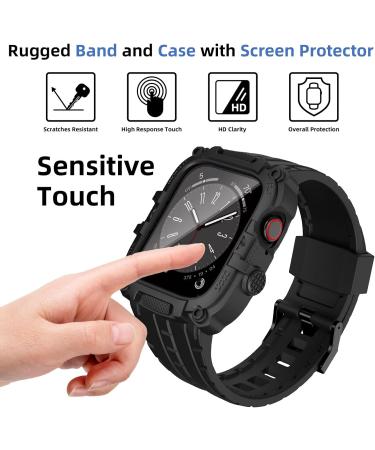 YALOCEA Compatible with Apple Watch Band 44mm with Case Built-in Screen Protector Rugged Shockproof Strap Bumper Cover with Tempered Glass Screen Protector for iWatch Series 6/SE2/SE/5/4 Matte Black Matte Black 44mm - Buy Online on SooperMarket.com