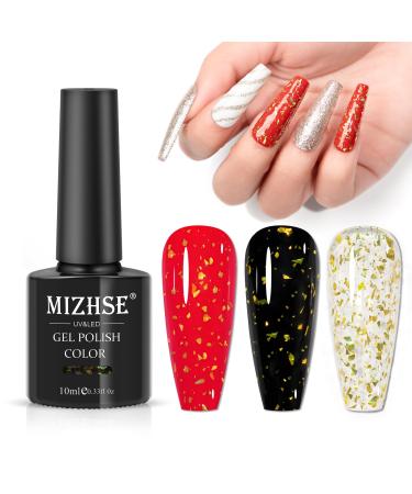 MIZHSE Gold Glitter Top Coat Gel Nail Polish Glitter Nail Gel Polish Sparkle Shiny Christmas Soak Off U V LED Nail Gel for Nail Salon & Home DIY Manicure 1PC 10ml E-Gold Sequins Top Coat