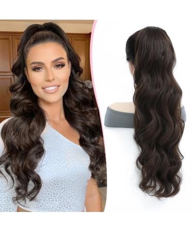 MORICHY Ponytail Extension 26Inch Long Wavy Drawstring Ponytail Synthetic Curly Pony Tails Fake Hair Natural Brown Ponytail Hair Extension for Women (Natural Brown) 26Inch Natural Brown