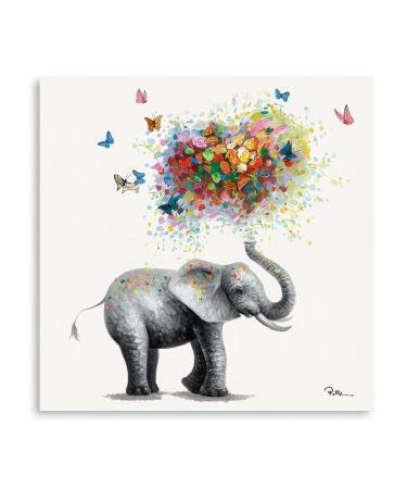 Butterfly Elephant Wall Art Print: Colourful Heart-Shaped Balloon for Kids' Nursery Wall Decor Canvas Framed Ready to Hang (30 cm x 30 cm x 1 Panel) 30x30CM Butterfly Elephant