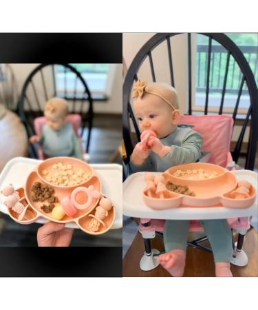 PandaEar Silicone Suction Plate Toddler Set | BPA-Free Divided Baby Food Plate with Spoon and Fork | Dishwasher & Microwave Safe | Bear Shape (Pink) - Buy Online on SooperMarket.com