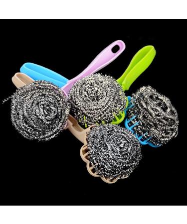 UTENEW Stainless Steel Wool Scourer Sponges Scrubbers Scouring Pads with Handle 2 Pack for Kitchen Bathroom - Buy Online on SooperMarket.com