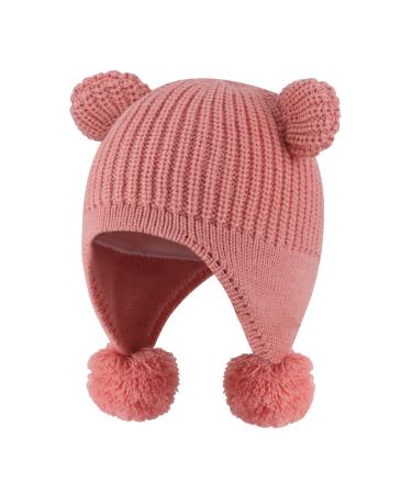 KAKU NANU Toddler Winter Hat Cute Double Pom Pom Earflap Hat Warm Beanie with Fleece Lined More Colors Suitable for Baby Boys and Girls from 6 Months to 4 Years 6-12 Months Pink