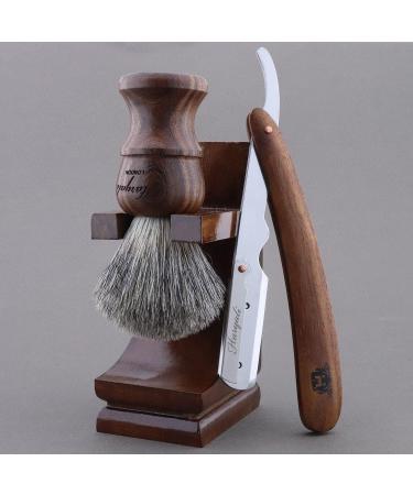 Haryali London Men's Wooden Shaving Set - Straight Razor Black Badger Hair & Stand | Best International Shipping - Buy Online on SooperMarket.com