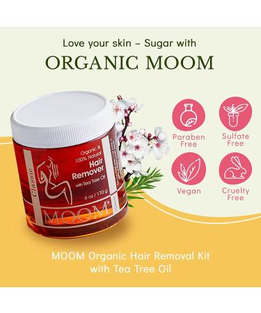 MOOM Organic Hair Remover Kit - All-Natural Glaze for Whole Body, Underarm, and Bikini Hair Removal - Infused with Tea Tree Oil - Ideal for Sensitive Skin - 6oz - Buy Online on SooperMarket.com