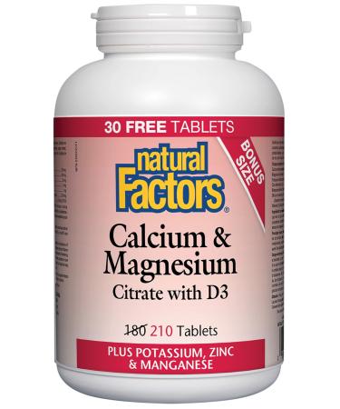 Natural Factors - Calcium & Magnesium Citrate with D3 Plus Potassium Zinc &Manganese 210 Tablets