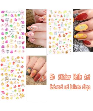 Nail Art Stickers Xcreando 6 Sheets 5D Embossed Fall Self-Adhesive Nail Polish Stickers Autumn Nail Decals Designed with Maple Flowers Butterflies Pumpkin Owl Thick DIY 3D Nail Art Supplies for Thanksgiving Day Decorations colorful - Buy Online on SooperMarket.com