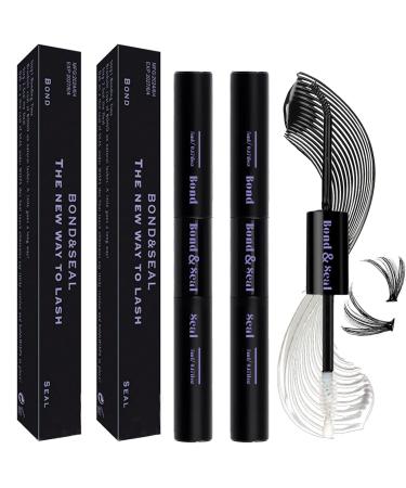 Qiveaory Lash Bond and Seal Kit 2Pcs DIY Lash Extension Waterproof Lashe Cluster Glue 72h Hold Portable Individual Lash Glue for Eyelash Extensions Beginners Black Bond&Clear Seal(5ml+5ml)