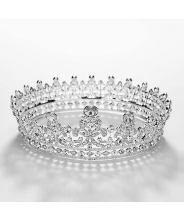 SWEETV Full Round Crystal Queen Crown for Women - Wedding Tiara for Bride, Pageant and Birthday Party - Silver - Buy Online on SooperMarket.com