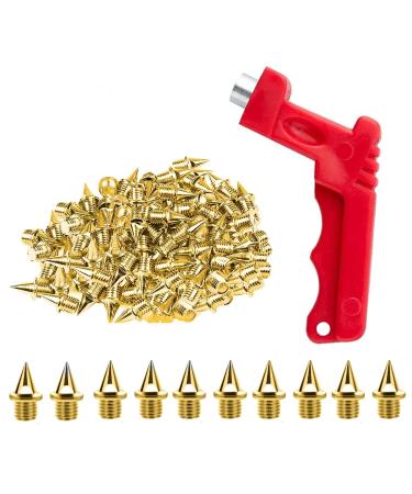 NHPY 50 pieces gold spike nail 5mm with spike key robust steel spikes pyramid replacement spikes athletics replacement dorns for track shoes long jumping walk hiking