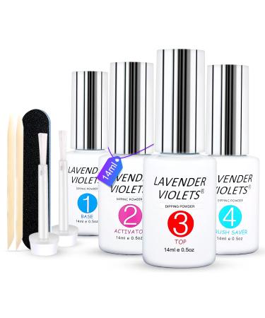 Dip Powder Gel Liquid Set with Activator, Base Top Gel and Brush Saver 0.5oz/Bot Dipping Powder Acrylic Nail Manicure Pedicure J775