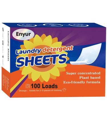 Enyur Laundry Detergent Sheets For Home Use- 100 Loads(50 Sheets) Plant Fomula For Sensitive Skin - Eco-Friendly Hypoallergenic Friendly Laundry Detergent Strips 50 Count (Pack of 1)