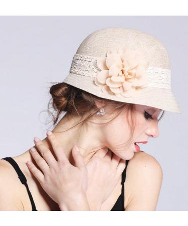 Women's Black Gatsby Linen Cloche Hat with Lace Band and Flower - Elegant Vintage Style - Buy Online on SooperMarket.com