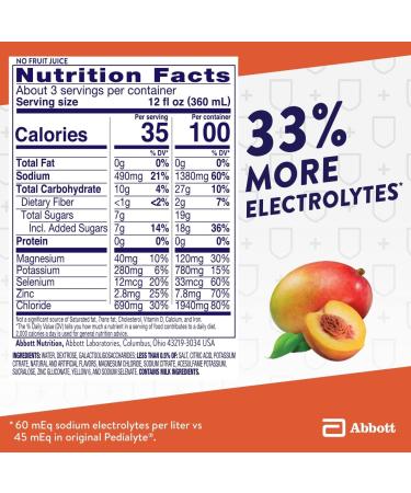 Pedialyte Immune Support Peach Mango 4 Count Electrolyte Drink with Zinc, Selenium & Magnesium 1L - Buy Online on SooperMarket.com