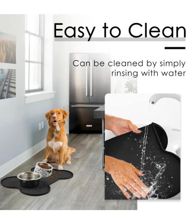 Waterproof Silicone Dog Food Mat | Non-Slip Pet Feeding Mat | Non-Spill Puppy Dish Tray | Bone-Shaped Black Mat - Small/Medium/Large - Buy Online on SooperMarket.com