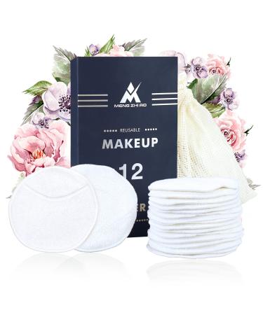 12 Packs Reusable Bamboo Fiber Makeup Remover Pads with Cotton Storage Bag 4 Layers 100% Organic Bamboo Facial Cotton Rounds Eco-friendly Waste Free