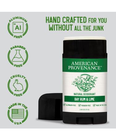 American Provenance All Natural Deodorant for Men and Women- Aluminum Free Deodorant that Lasts All Day - Made in the USA with Essential Oils & Cruelty Free - Bay Rum & Lime (1 Pack) - Buy Online on SooperMarket.com
