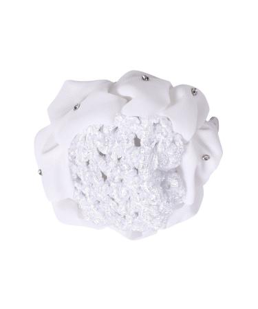 QHP hair bow flower hair net elastic universal size rhinestones various colors white