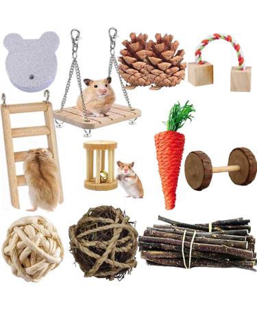 ACLUYSKA Hamster Guinea Pig Toys 21PCS Small Animal Activity Chew Toys Accessories Molar Teeth Care Natural Apple Wood Ladder Bell Roller for Dwarf Hamsters Rat Chinchillas Gerbils Bunnies (21PCS)