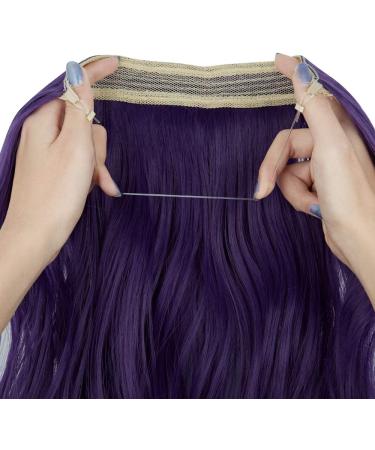 OMGREAT Halo Hair Extensions 18 Inch Curly Wavy Invisible Wire Deep Purple - 4.2 Oz | Women's Secret Crown Hairpiece - Buy Online on SooperMarket.com