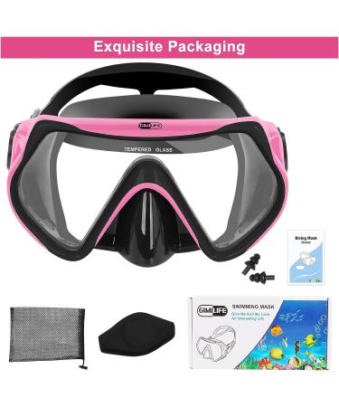 Gimilife Swim Mask - Anti-Fog Diving Goggles with Nose Cover and Earplugs for Adult Snorkeling & Scuba Dive - Black/Pink - Buy Online on SooperMarket.com