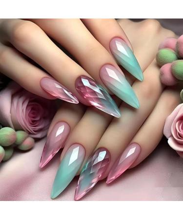 Teksome Medium Press On Nails - Ombre Fake Nails Cat Eye Almond Press On Nails 12 Sizes 24 Artificial Nails For Home Salon Manicure - Buy Online on SooperMarket.com