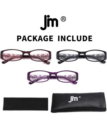 JM 3 Pack Women's Reading Glasses - Vintage Rectangular Readers +1.5 Diopters - Spring Hinge - Mixed Colors - Buy Online on SooperMarket.com