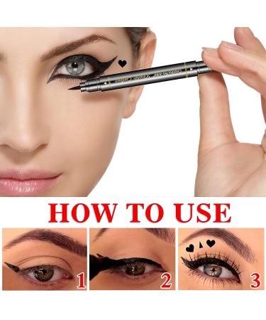 QIUFSSE 6pcs Double-headed Liquid Eyeliner Stamp Set for Women - Waterproof, Smudgeproof, Long Lasting - Love Flowers Moon Stars Smiley Triangles - Buy Online on SooperMarket.com
