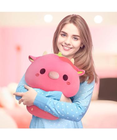 Mewaii 14'' Strawberry Cow Mushroom Soft Pillow Stuffed Animal Plush - Cuddly Pink Cow Toy for Kids - Buy Online on SooperMarket.com