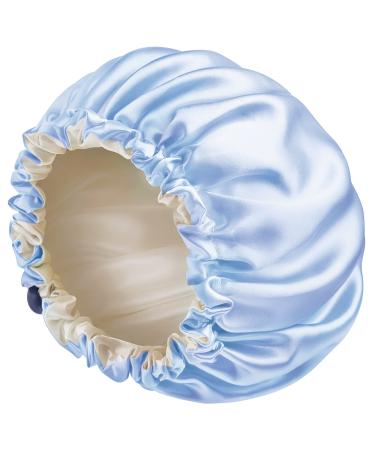 Satin Bonnet Silk Bonnet for Curly Hair Bonnet Braid Bonnet for Sleeping Bonnets for Women Large Double-Layer Adjustable Blue