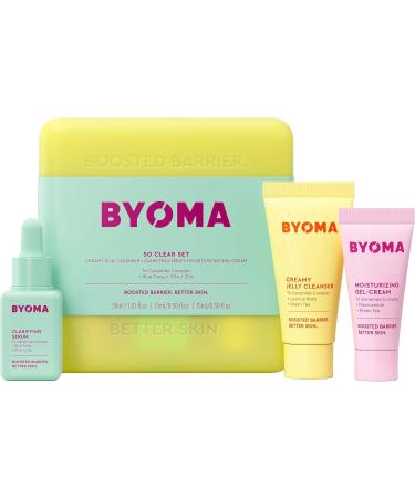 Byoma So Clear Set - Acne Prone Skin Barrier Repair Skincare - Creamy Jelly Cleanser Clarifying Face Serum & Gel-Cream Moisturizer - Unclogs Pores & Targets Blemishes - 30ml 15ml - Buy Online on SooperMarket.com