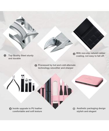 Keiby Citom Manicure Set 18pcs Professional Nail Clippers Kit Pedicure Care Tools-Stainless Steel Grooming Tools With Rose Gold PU Leather Case for Travel & Home (Pink) - Buy Online on SooperMarket.com