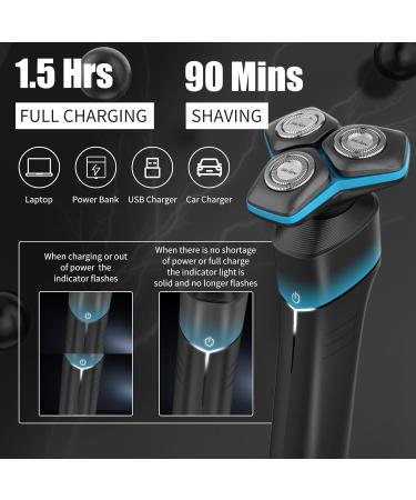 5-in-1 Electric Rotary Shaver for Men - IPX7 Waterproof, Rechargeable Cordless Razor for Shaving Beard, Body, and Pubic Hair - Blue - Buy Online on SooperMarket.com