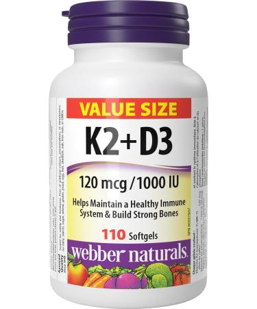 Webber Naturals Vitamin K2 with D3 110 Softgels MK-7 Formula Helps Support Bones Teeth and Immune Function
