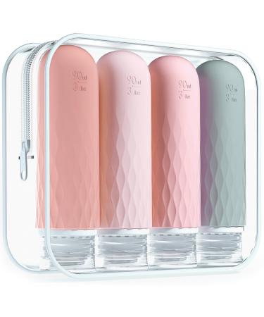 Gemice silicone travel bottles set 90ml 4 pieces of travel bottles for filling leak-proof cosmetic bottles for filling travel container bpa-free FDA approved for filling shower gel lotion pink