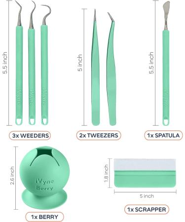 iVyne (8pcs) Premium Vinyl Weeding Tool Kit & Weeding Scrap Collector Soft Grip Tools with Berry  Weeder  Tweezers  Picker Or Hook  and Scraper Set for Silhouette Cameos & Cricut - Green Green 8pcs - Buy Online on SooperMarket.com