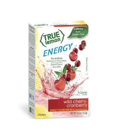TRUE LEMON Energy Wild Cherry Cranberry Drink Mix No Preservatives No Artificial Sweeteners Gluten Free Water Flavor Packets & Water Enhancer with Stevia 6 Count (Pack of 12) Wild Cherry Cranberry 6 Count (Pack of 12)